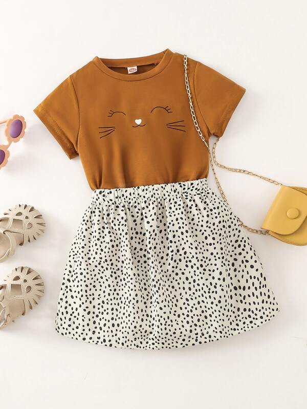 Conjunto de 2 piezas para niñas pequeñas, franela y falda