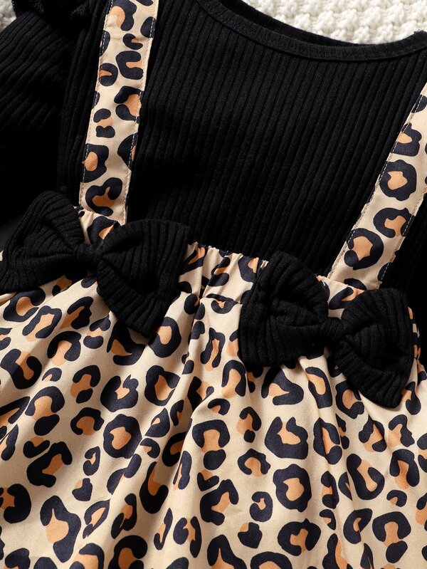 Vestido de body estampado de leopardo para bebé niña (incluye cintillo)