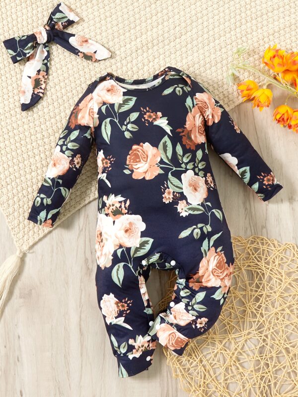 Set de 2 piezaspara bebé niña, mameluco y cin tillo
