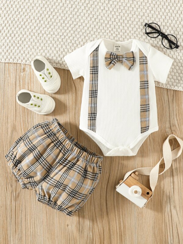 Conjunto de 2 piezas para bebé y niños pequeños, body y shorts