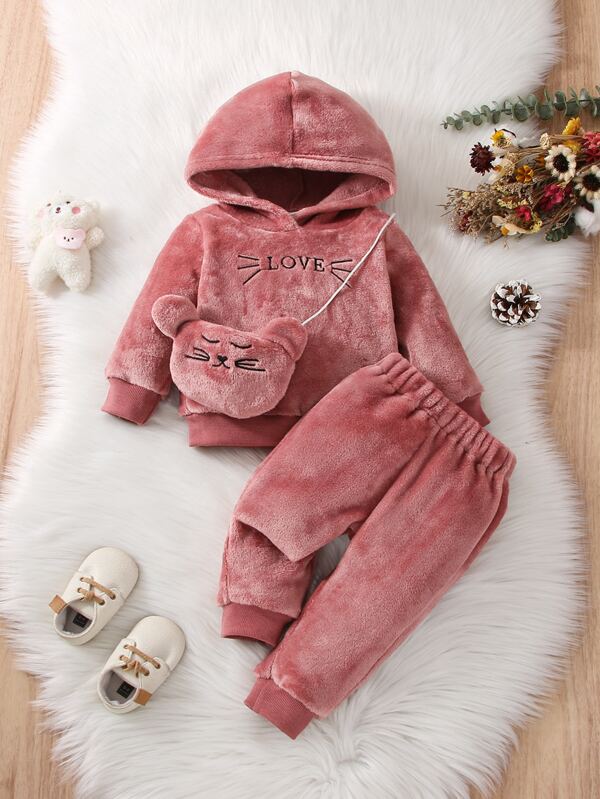 Set de 3 piezas para bebé y niñas pequeñas, sweater, joggers y bolsa
