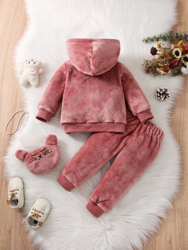 Set de 3 piezas para bebé y niñas pequeñas, sweater, joggers y bolsa
