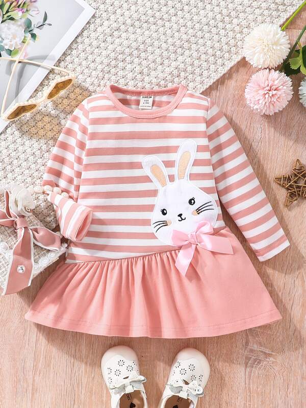 Vestido con rayas y conejo para bebé y niñas pequeñas