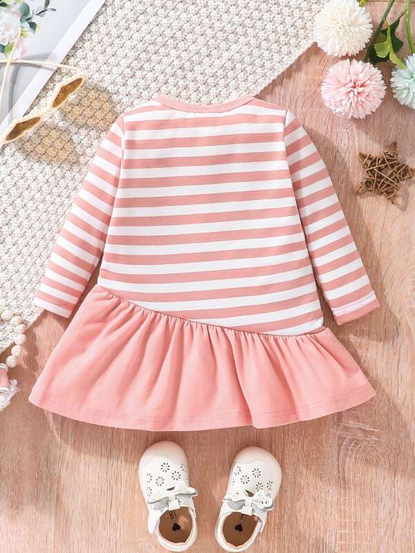 Vestido con rayas y conejo para bebé y niñas pequeñas