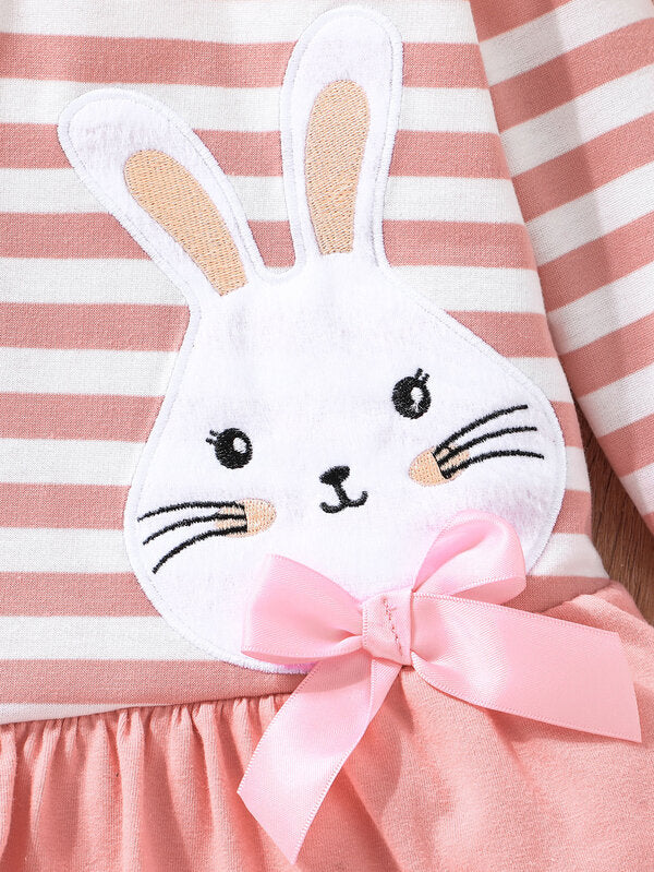 Vestido con rayas y conejo para bebé y niñas pequeñas