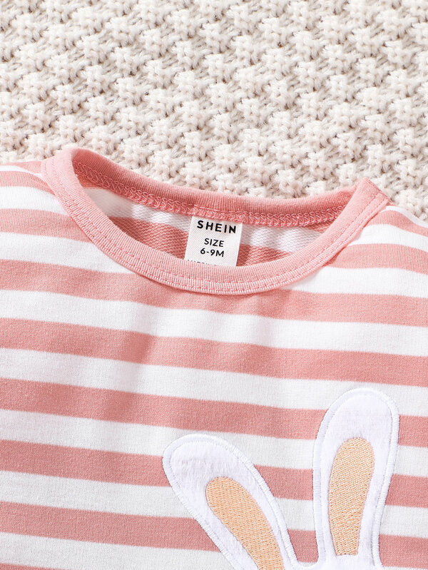 Vestido con rayas y conejo para bebé y niñas pequeñas