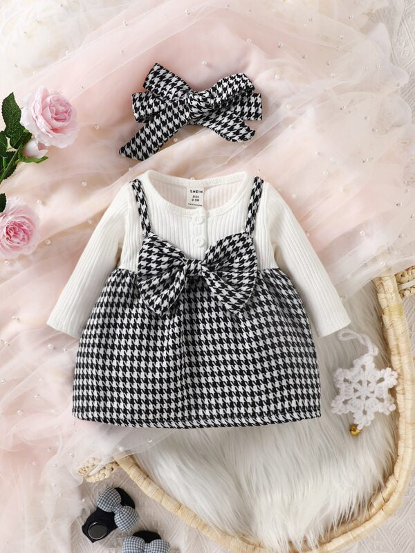 Set de 2 piezas para bebé niña, vestido y banda