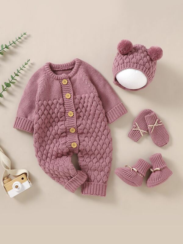 Set de 4 piezas para bebé niña, mameluco, gorro, zapatos y manoplas