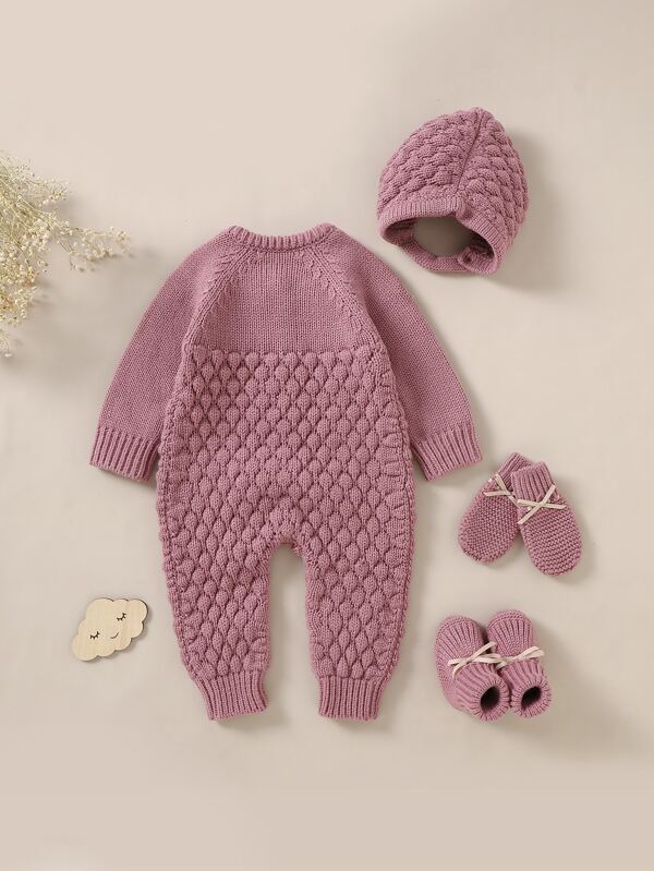Set de 4 piezas para bebé niña, mameluco, gorro, zapatos y manoplas