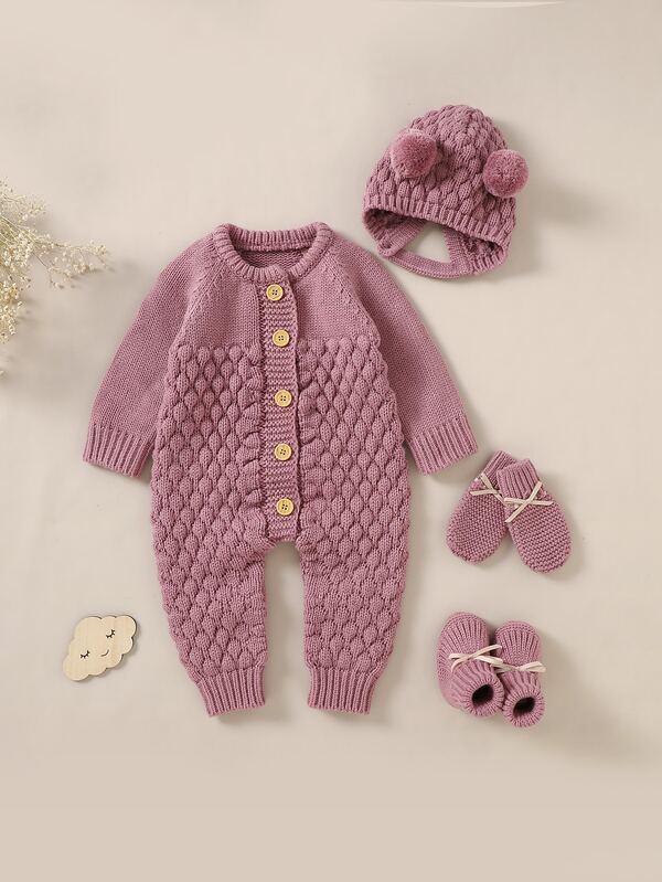Set de 4 piezas para bebé niña, mameluco, gorro, zapatos y manoplas