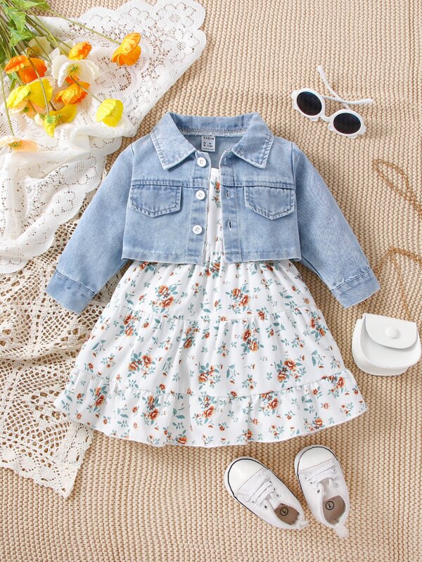 Conjunto de 2 piezas para bebé y niñas pequeñas, vestido y chaqueta de mezclilla