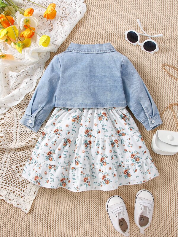 Conjunto de 2 piezas para bebé y niñas pequeñas, vestido y chaqueta de mezclilla