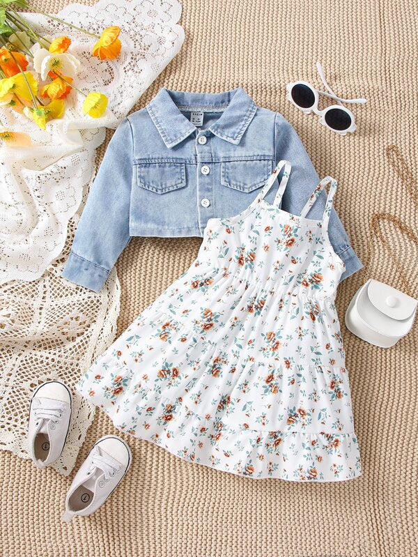 Conjunto de 2 piezas para bebé y niñas pequeñas, vestido y chaqueta de mezclilla