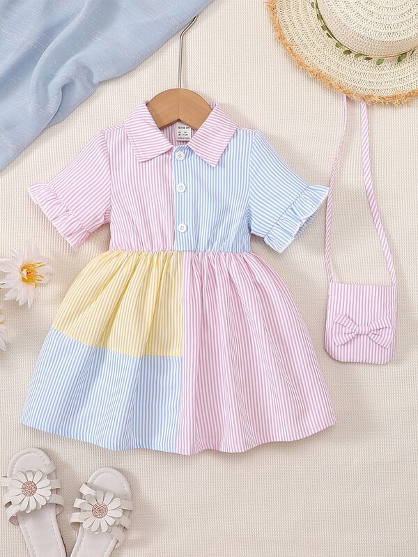 Set de 2 piezas para bebé y niñas pequeñas, vestido y bolsa