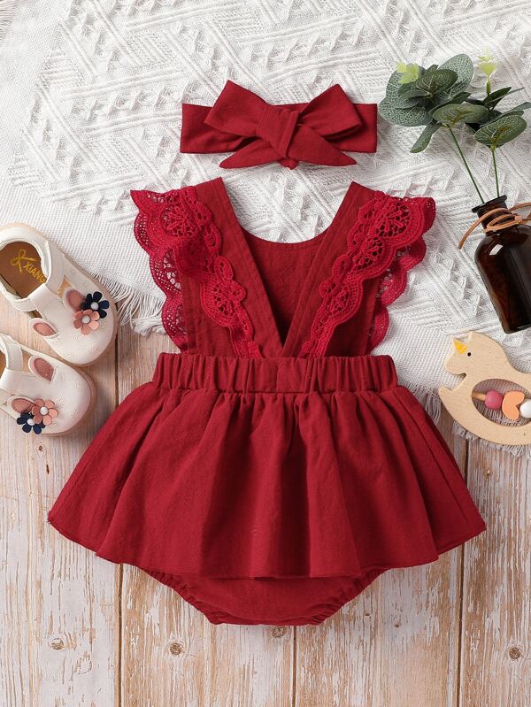 Set de 2 piezas para bebé niña, vestido y lazo