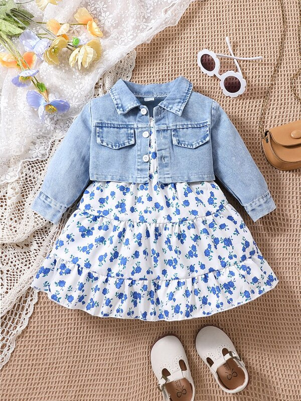 Conjunto de 2 piezas para bebé y niñas pequeñas, vestido y chaqueta