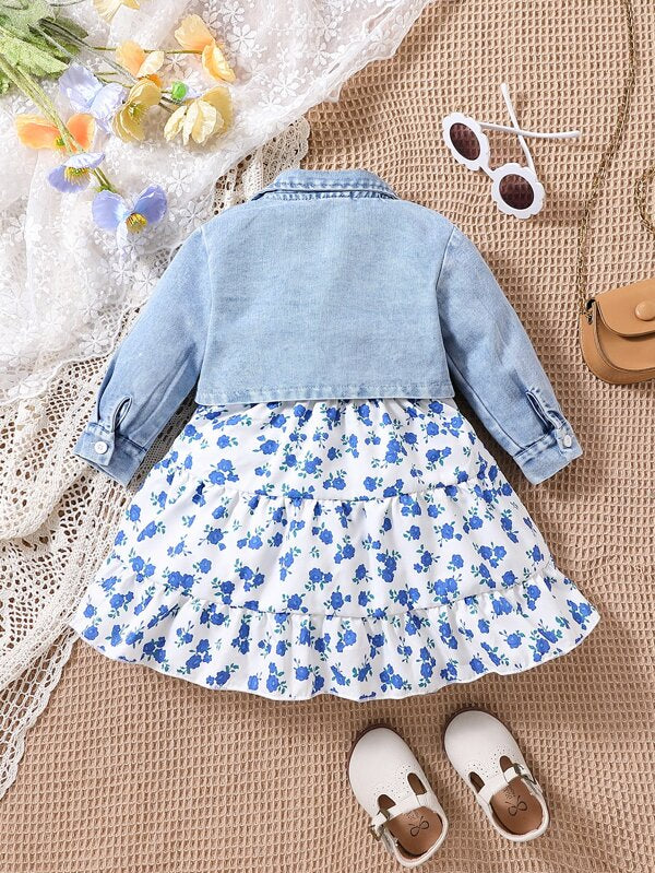 Conjunto de 2 piezas para bebé y niñas pequeñas, vestido y chaqueta