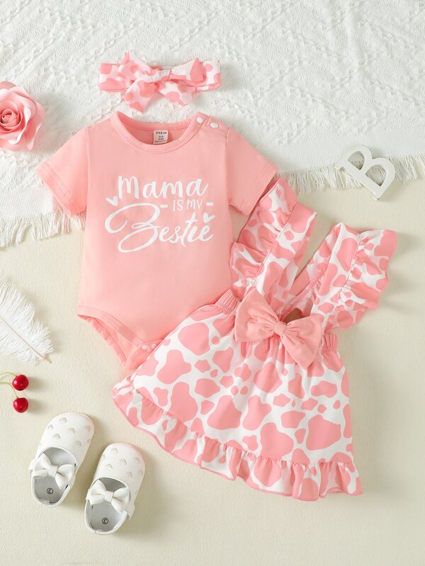 Set de 3 piezas para bebé niña, body, falda y lazo