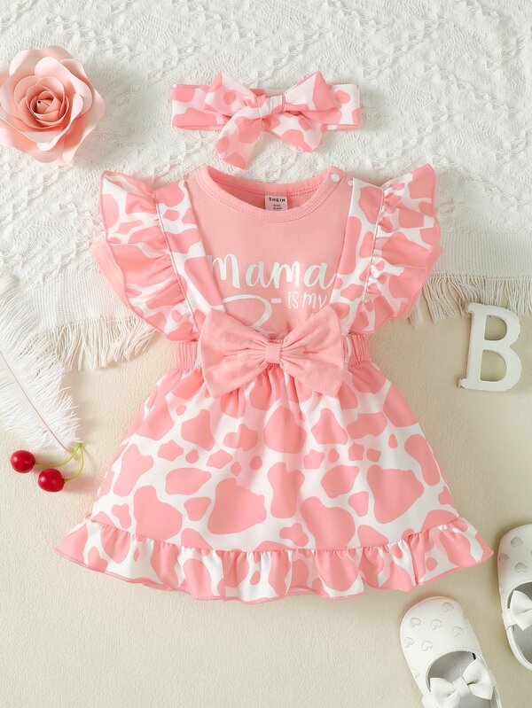 Set de 3 piezas para bebé niña, body, falda y lazo