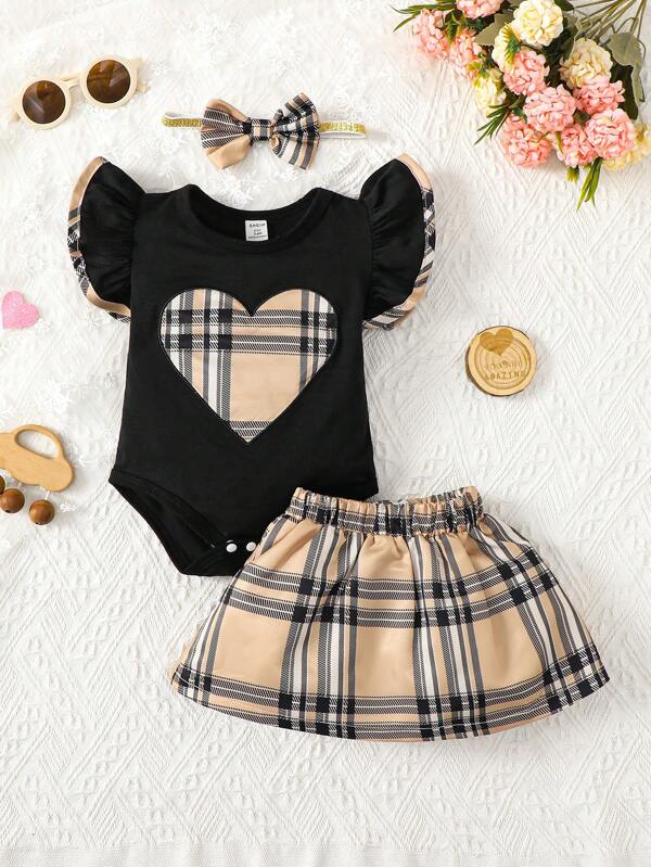 Set de 3 piezas para bebé niña, body, falda y diadema