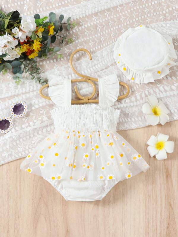 Set 2 piezas para bebé, vestido-body y sombrero