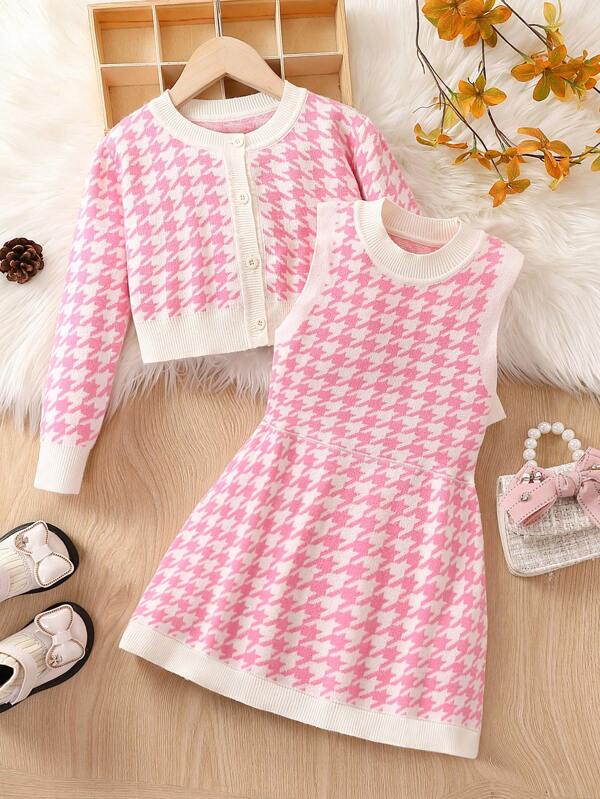 Conjunto de 2 piezas para bebé y niñas pequeñas, cardigán y vestido