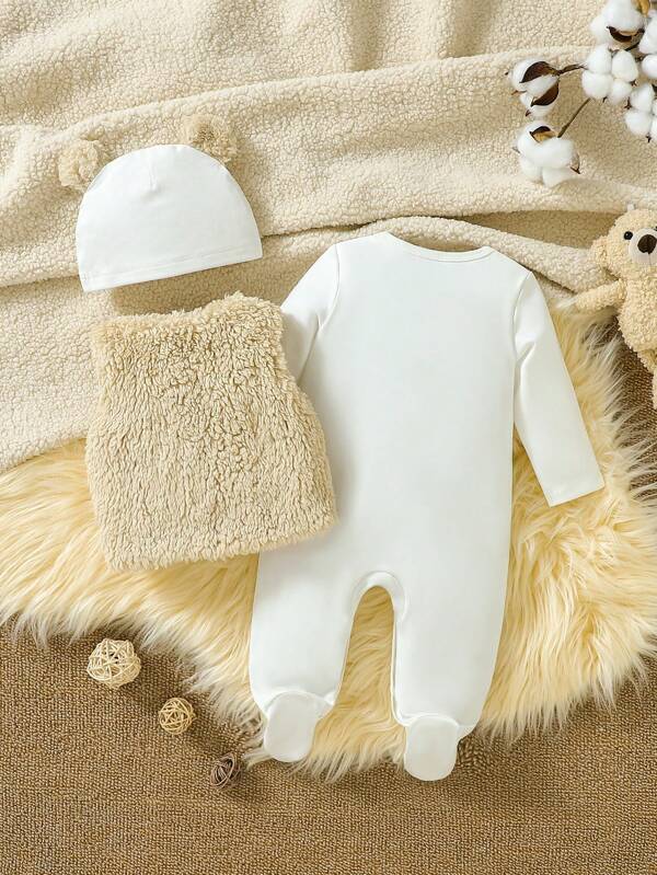 Set de 3 piezas para bebé niña, chaleco, mameluco y gorro
