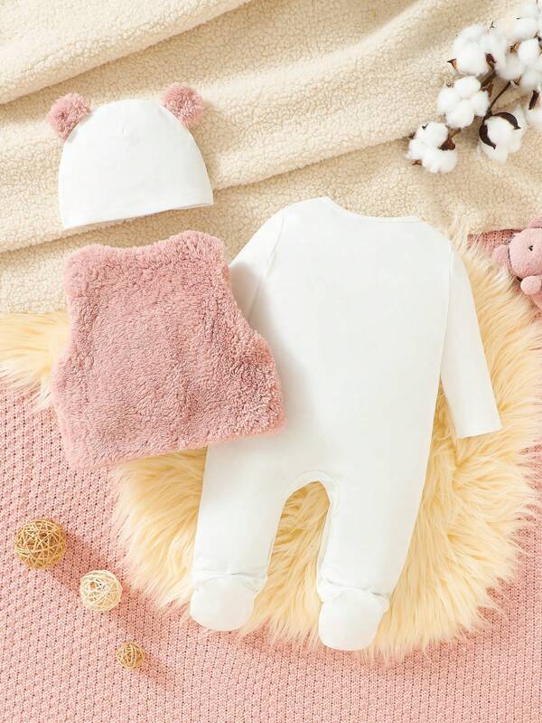 Set de 3 piezas para bebé niña, chaleco, mameluco y gorro