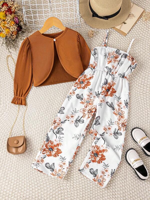 Conjunto de 2 piezas para niñas pequeñas, enterizo y chaleco