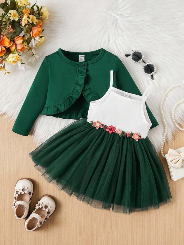 Conjunto de 2 piezas para bebé y niñas pequeñas, vestido y chaleco