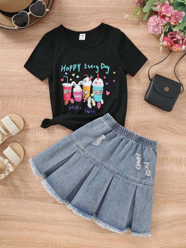 Conjunto de 2 piezas para niñas pequeñas, blusa y falda