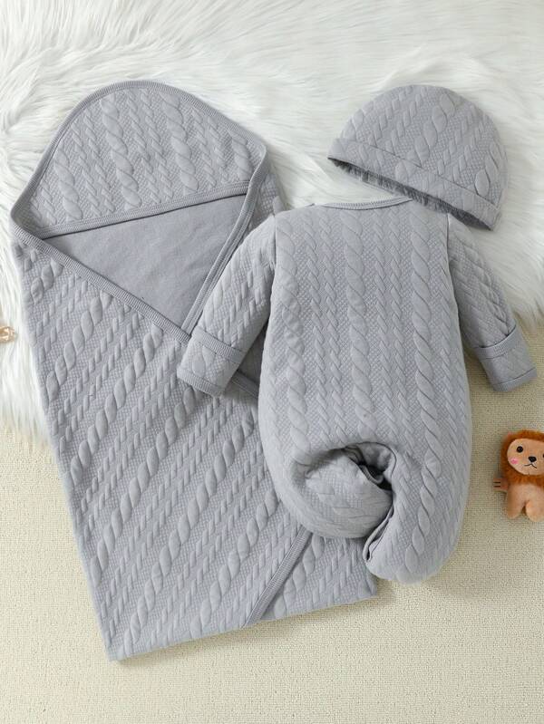 Set de 3 piezas para bebé niño, mameluco, manta y gorro
