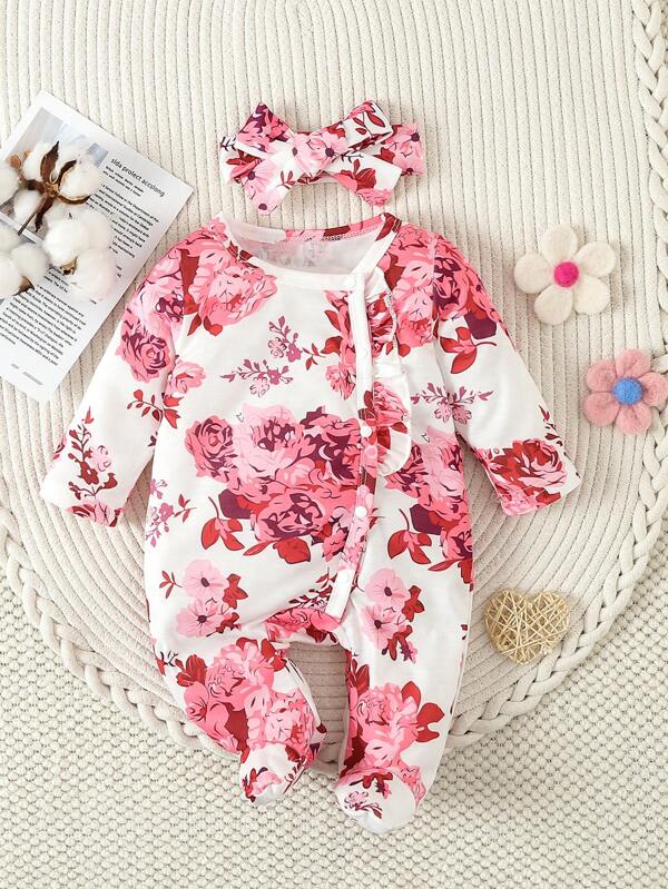 Set de 2 piezas para bebé niña, mameluco y lazo