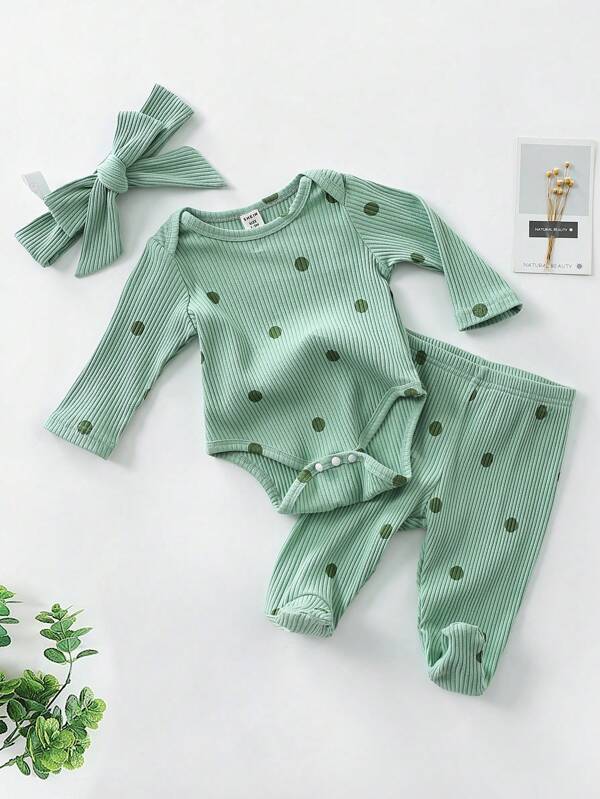Set de 3 piezas para bebé niña, body, mono y cintillo