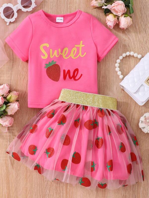 Conjunto de 2 piezas para niñas pequeñas, blusa y falda