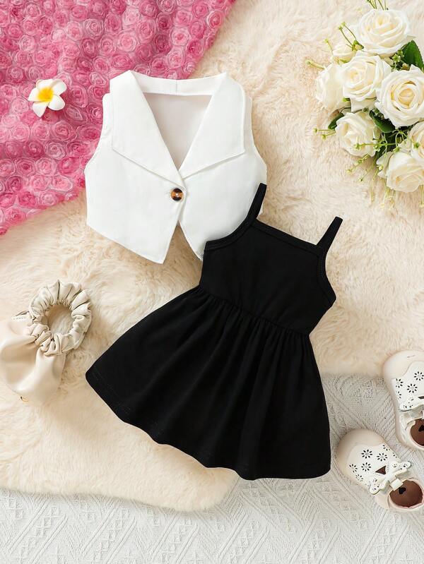 Conjunto de 2 piezas para bebé y niñas pequeñas, chaleco y vestido