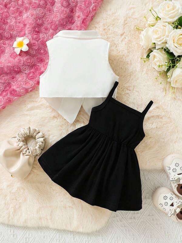Conjunto de 2 piezas para bebé y niñas pequeñas, chaleco y vestido