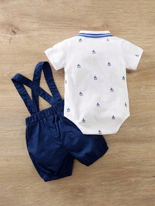Conjunto de 2 piezas para bebé y niños pequeños, body y shorts con tirantes