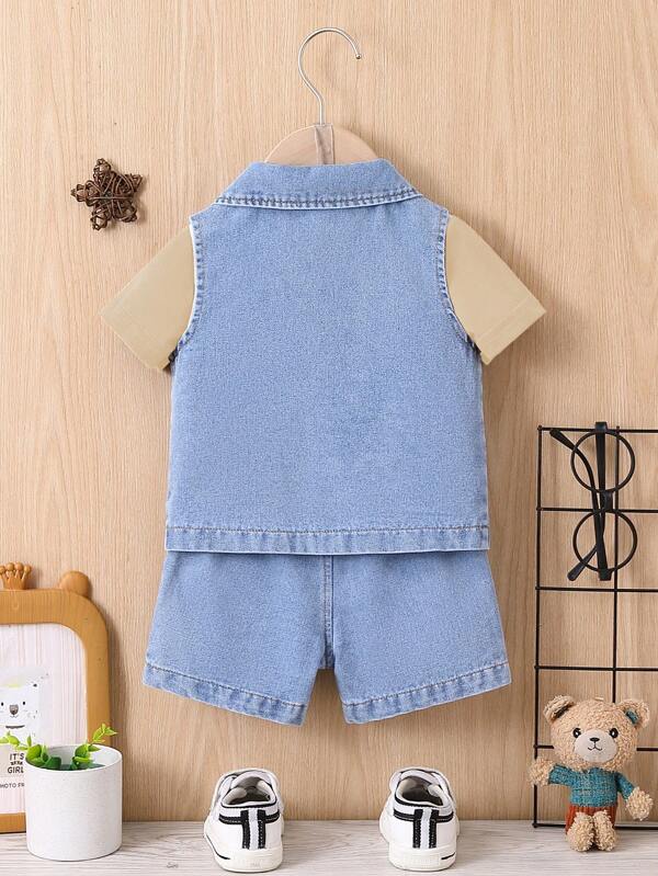 Set de 3 piezas para bebé y niños pequeños, franela, chaleco y short
