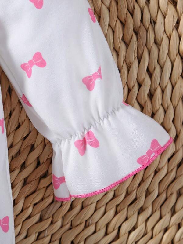 Set de 3 piezas para bebé niña, mameluco, babero y lazo
