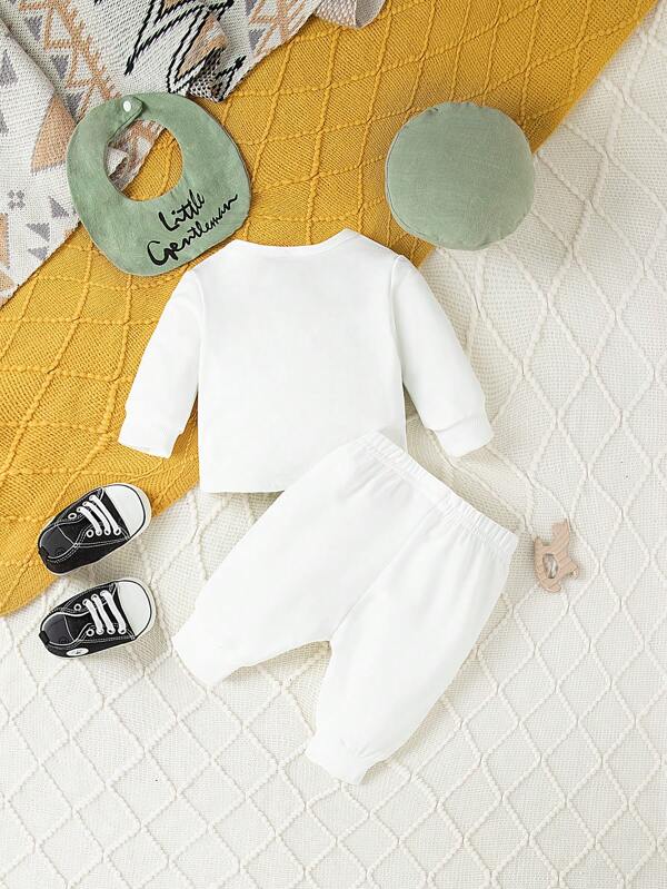 Set de 3 piezas para bebé niño, sweater, mono, babero y bohina