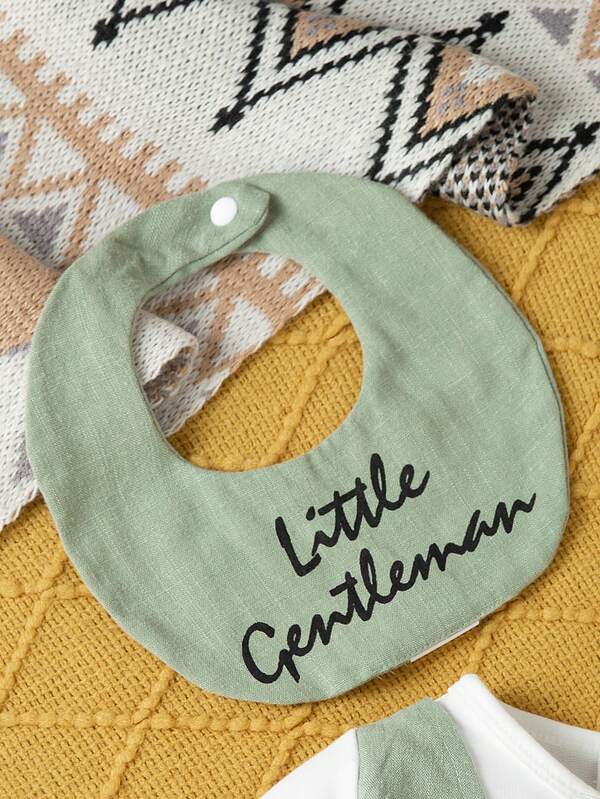 Set de 3 piezas para bebé niño, sweater, mono, babero y bohina