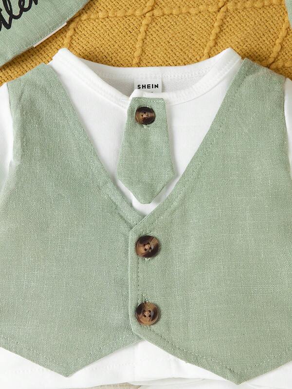 Set de 3 piezas para bebé niño, sweater, mono, babero y bohina