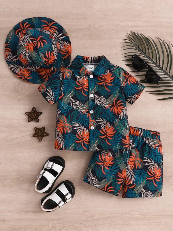 Set de 3 piezas para bebé y niño pequeño, camisa, shorts y gorro
