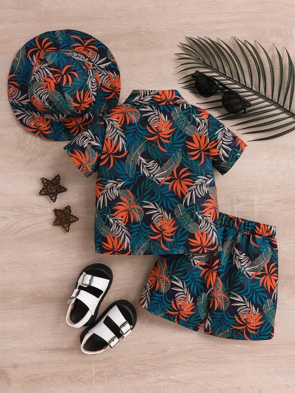Set de 3 piezas para bebé y niño pequeño, camisa, shorts y gorro