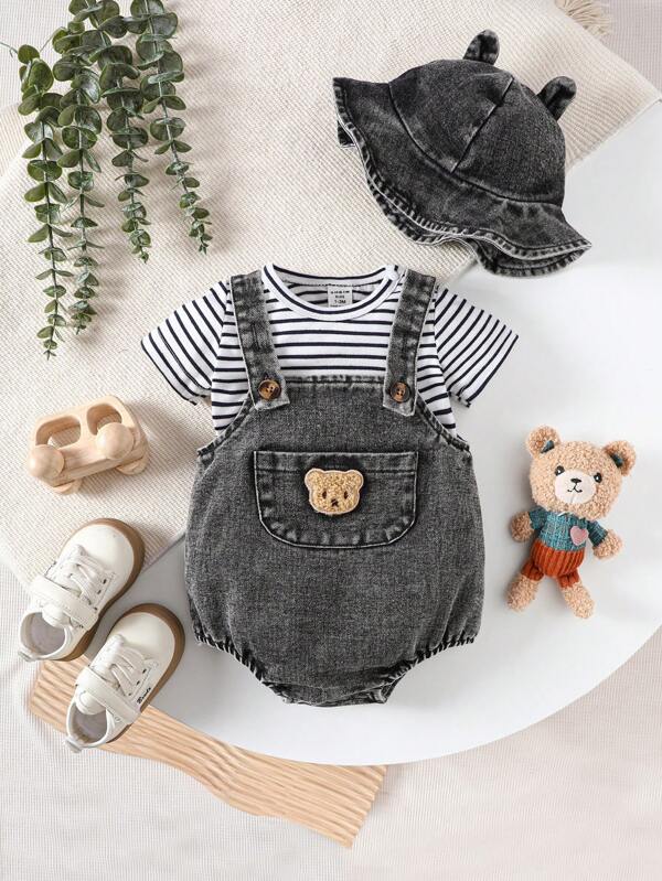 Set de 3 piezas para bebé niño, braga y franela