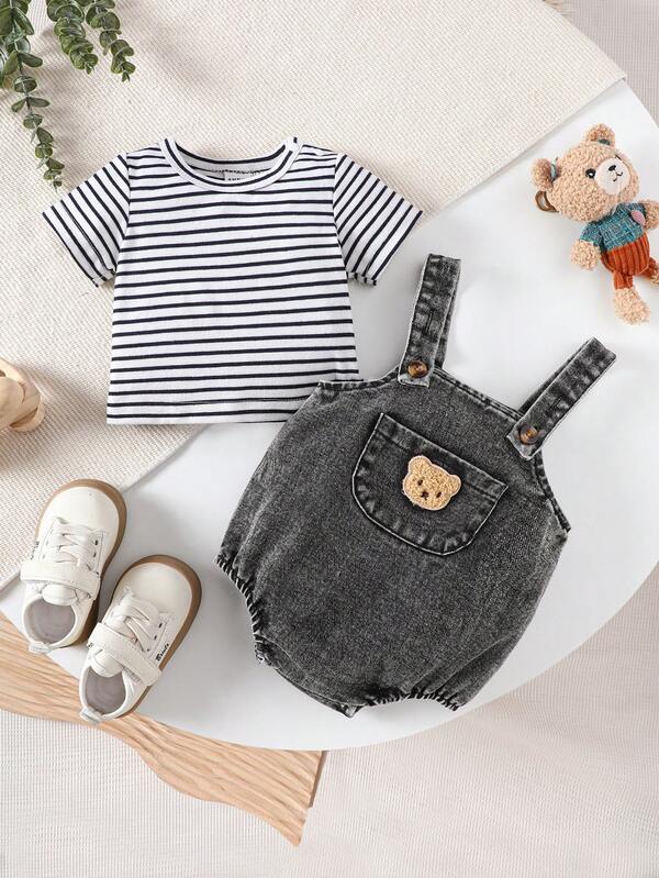 Set de 3 piezas para bebé niño, braga y franela