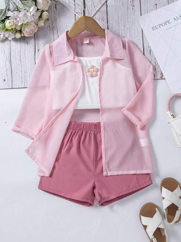 Set de 3 piezas para niña pequeña, top, blazer y short