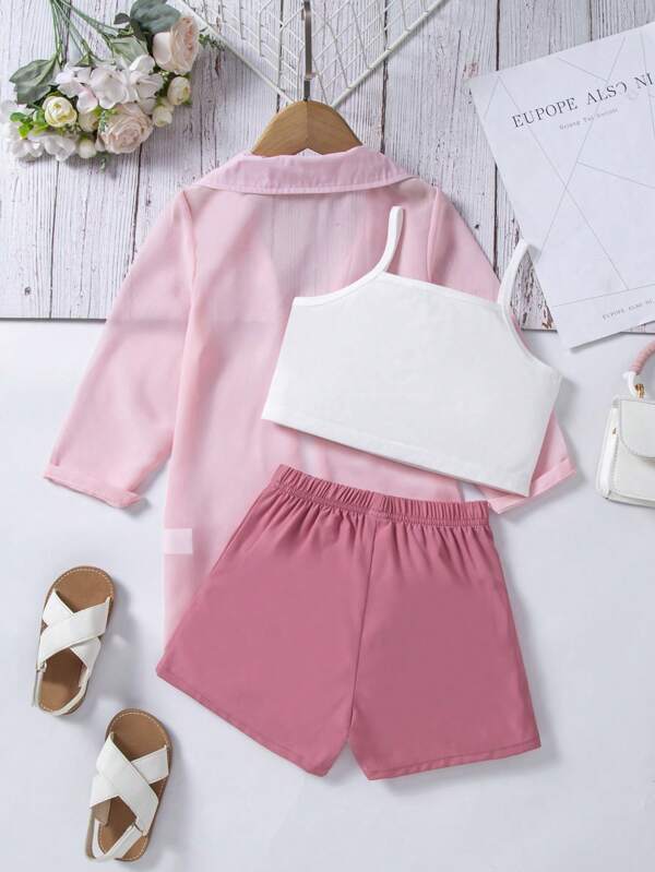 Set de 3 piezas para niña pequeña, top, blazer y short