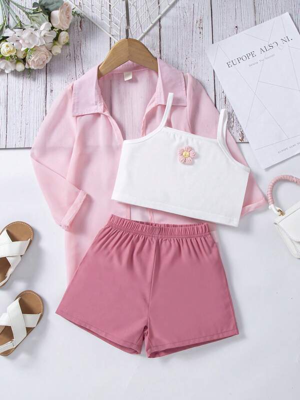 Set de 3 piezas para niña pequeña, top, blazer y short